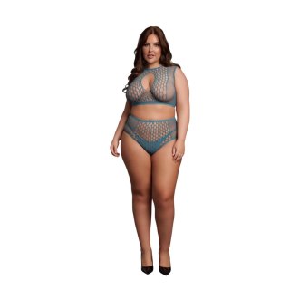 Duo Net Key-Hole Bra Set - Queen Size - Blue