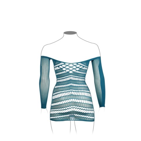 Long-Sleeved Net Mini Dress - Queen Size - Blue