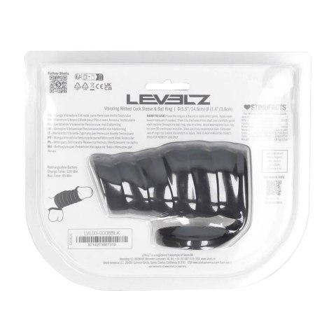 Vibrating Ribbed Silicone Cock Sleeve and Ball Ring - Black