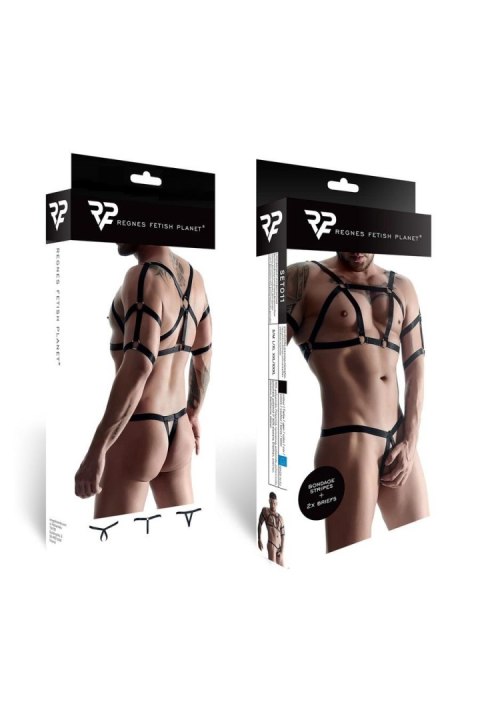 Męski komplet z gumy: t-shirt z ozdobami z tyłu i przodu, 2 pack stringi XXL/XXXL